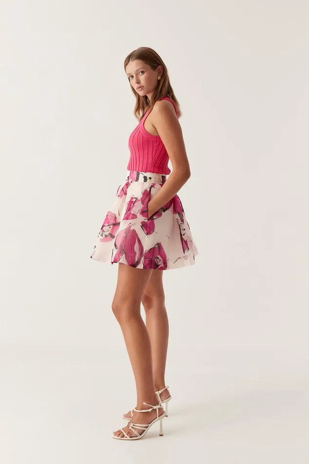 Aje Dixie Flared Mini Skirt Falling Florals Women Skirts