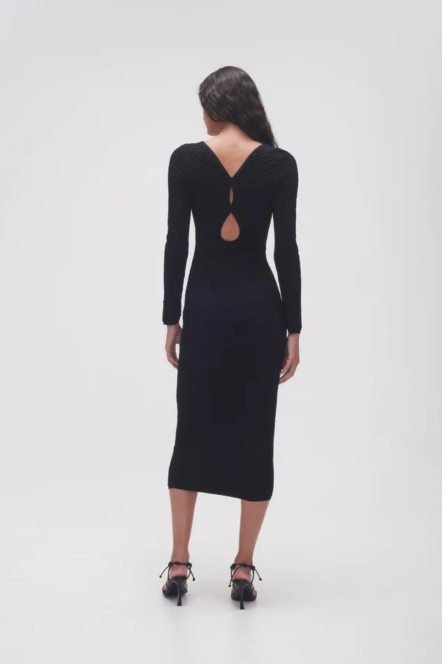 Aje Echo Bubble Body Dress Black Women Body and Crepe Knit