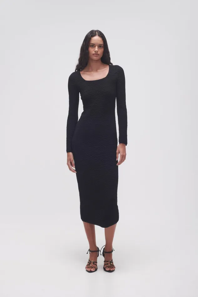Aje Echo Bubble Body Dress Black Women Body and Crepe Knit