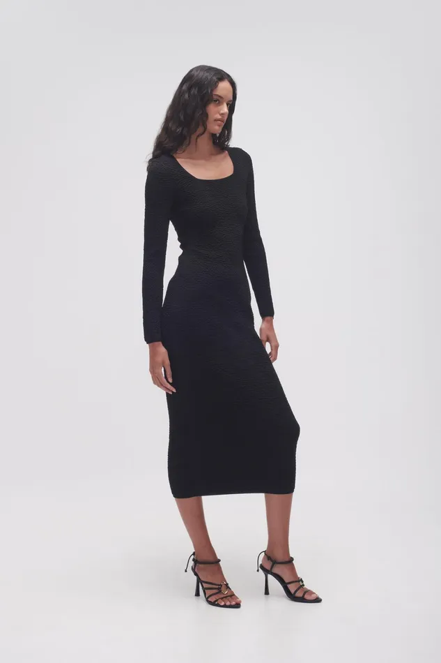 Aje Echo Bubble Body Dress Black Women Body and Crepe Knit