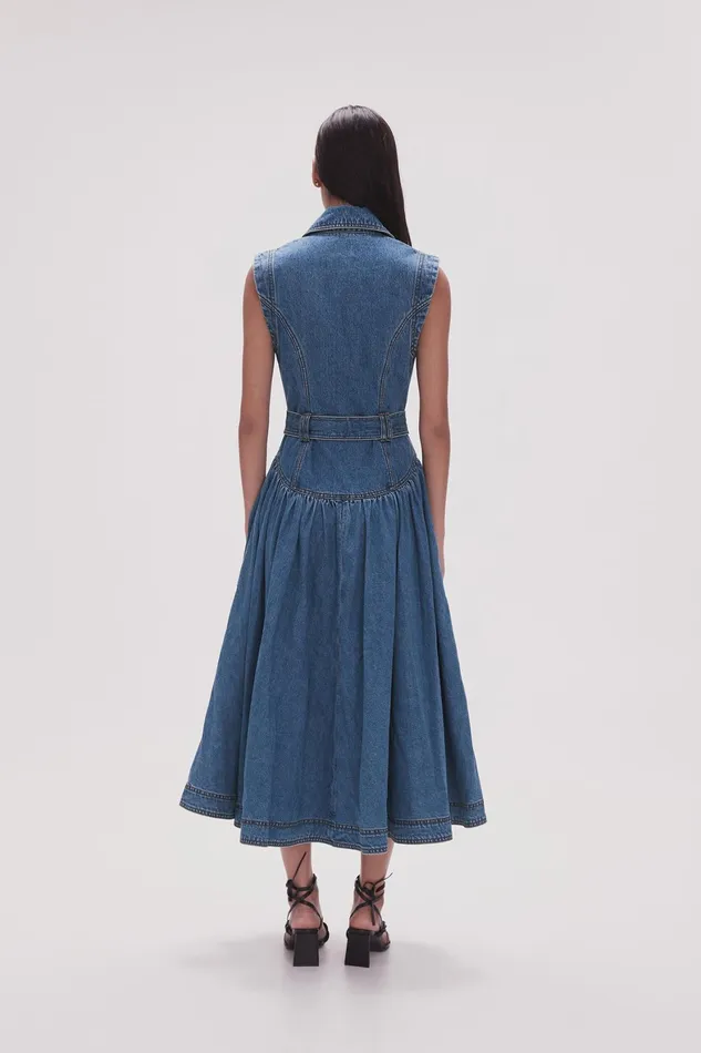 Aje Elena Belted Denim Midi Dress 90039s Wash Women Dresses