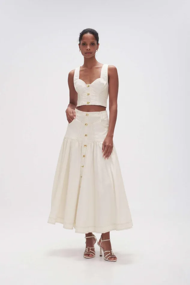 Aje Elena Denim Cropped Bustier White Women Tops
