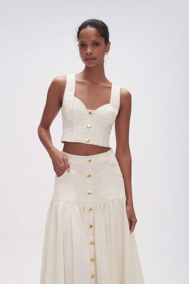 Aje Elena Denim Cropped Bustier White Women Tops