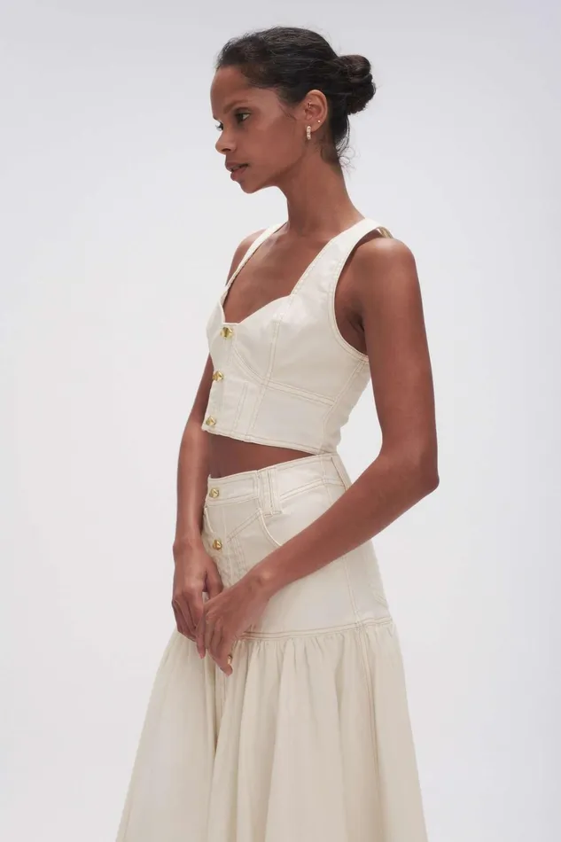 Aje Elena Denim Cropped Bustier White Women Tops