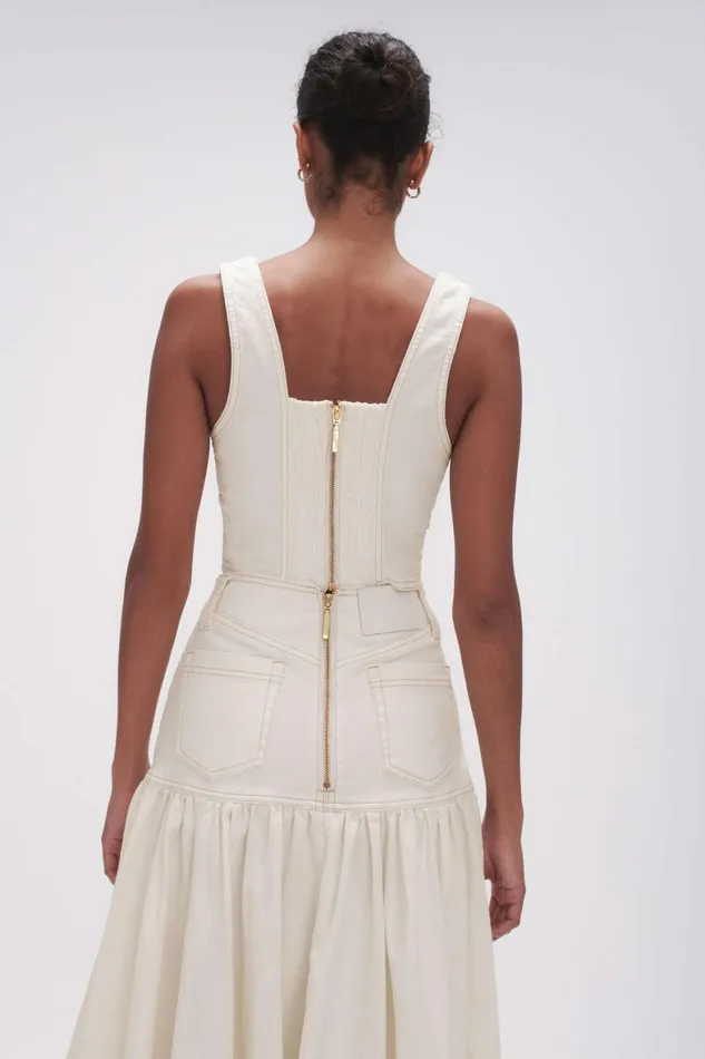 Aje Elena Denim Cropped Bustier White Women Tops