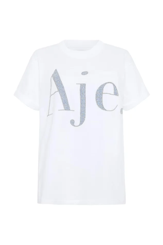 Aje Ella Embellished Logo Tee Whitesilver Women Tees