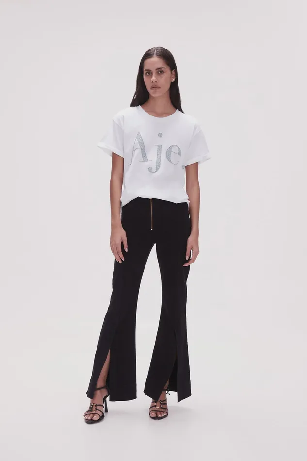 Aje Ella Embellished Logo Tee Whitesilver Women Tees