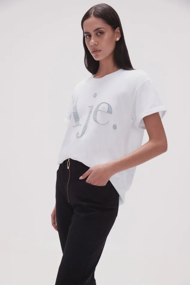 Aje Ella Embellished Logo Tee Whitesilver Women Tees