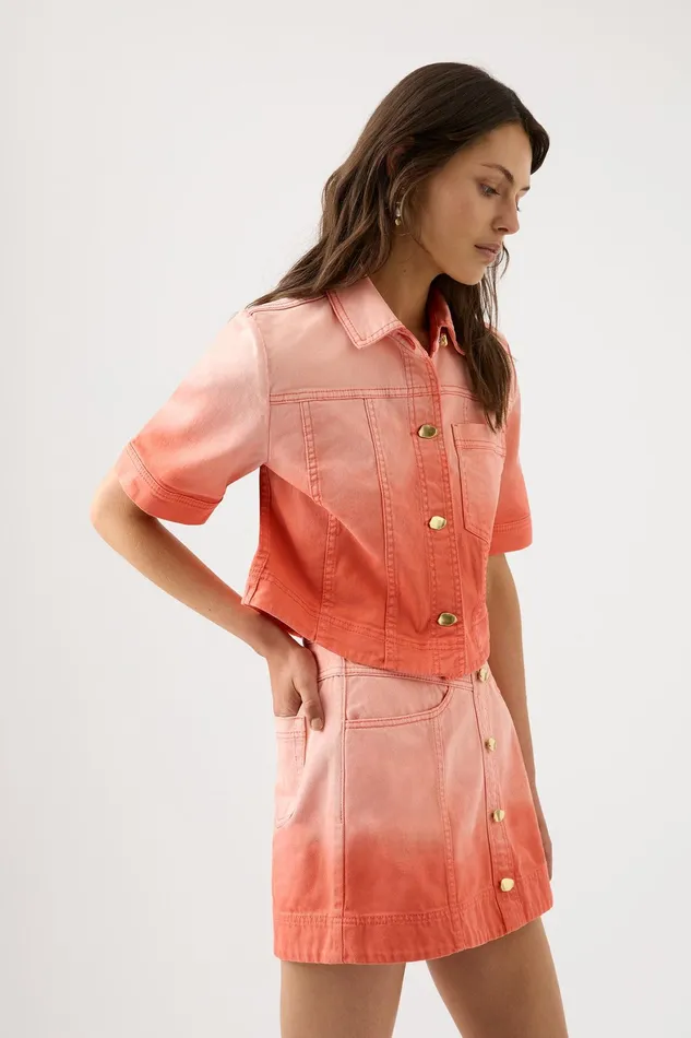 Aje Ember Ombre Denim Mini Skirt Coral Sunset Women Skirts