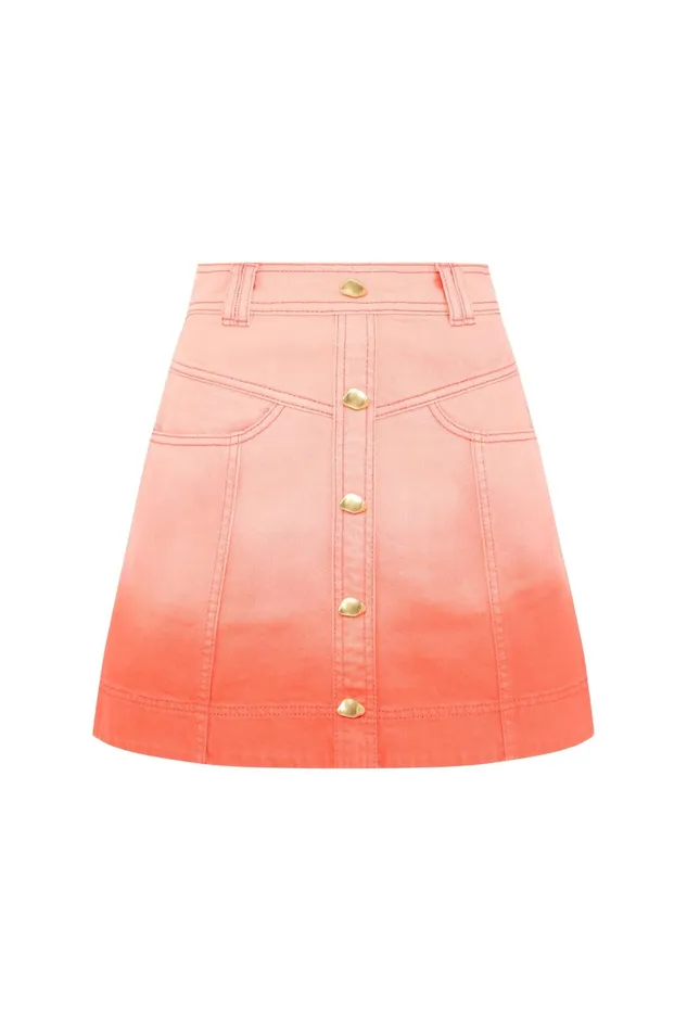 Aje Ember Ombre Denim Mini Skirt Coral Sunset Women Skirts