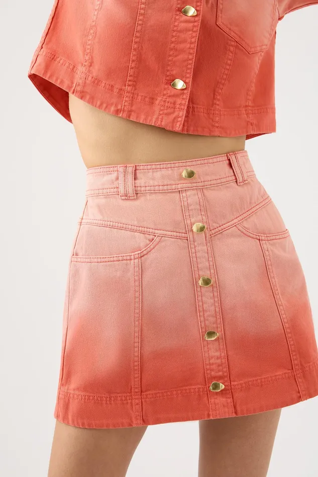 Aje Ember Ombre Denim Mini Skirt Coral Sunset Women Skirts