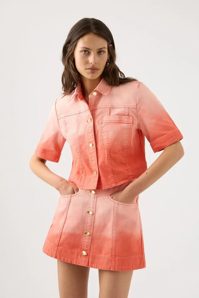 Aje Ember Ombre Denim Mini Skirt Coral Sunset Women Skirts
