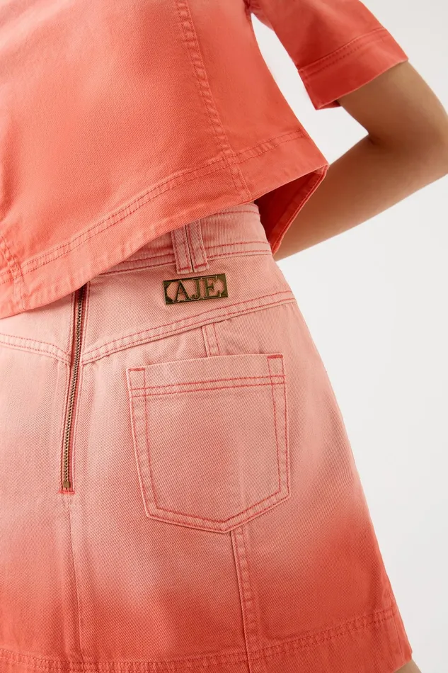 Aje Ember Ombre Denim Mini Skirt Coral Sunset Women Skirts
