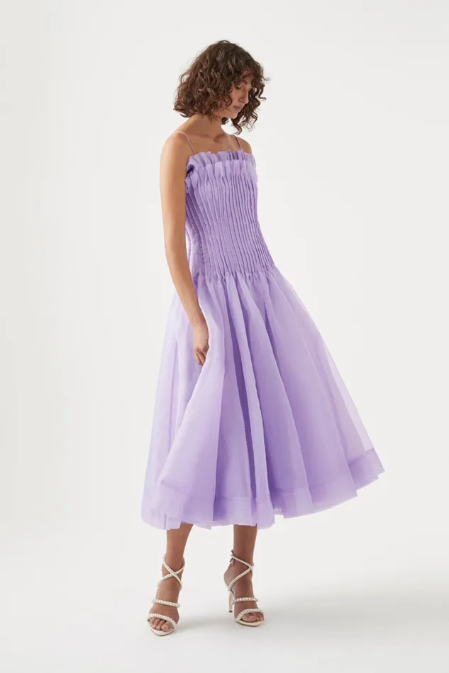 Aje Horizon Pintucked Midi Dress Lilac Women Dresses