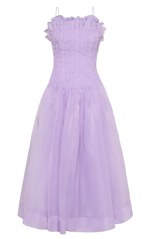 Aje Horizon Pintucked Midi Dress Lilac Women Dresses