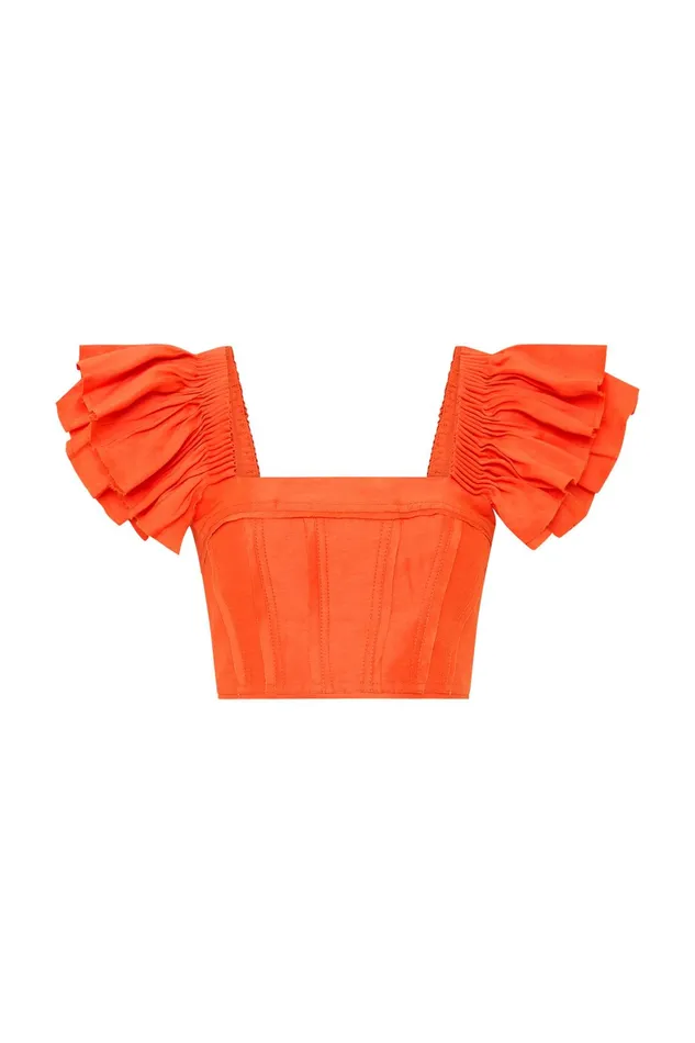 Aje Imagination Frill Sleeve Top Orange Women Tops