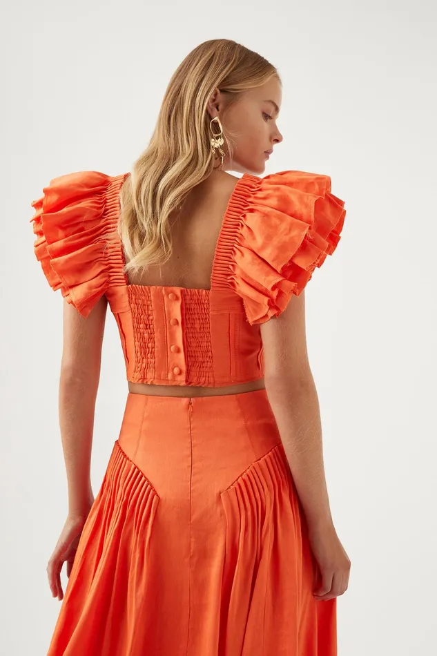 Aje Imagination Frill Sleeve Top Orange Women Tops