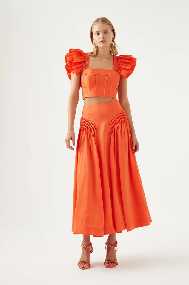 Aje Imagination Frill Sleeve Top Orange Women Tops