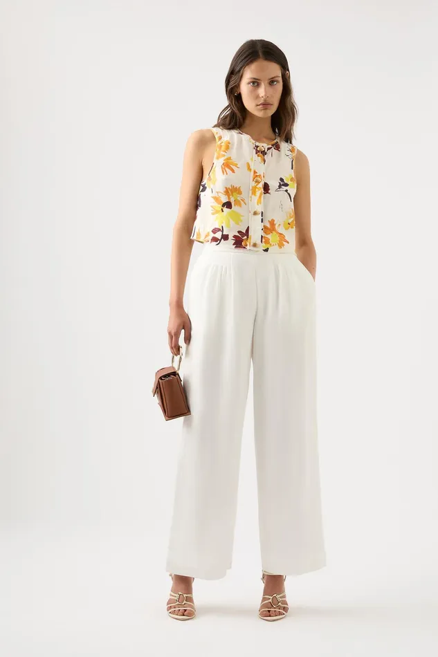 Aje Jeanne Pintuck Wide Leg Pant Ivory Women Pants