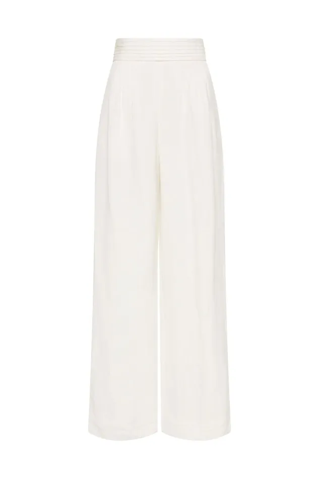 Aje Jeanne Pintuck Wide Leg Pant Ivory Women Pants