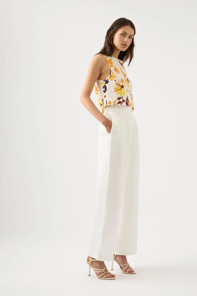 Aje Jeanne Pintuck Wide Leg Pant Ivory Women Pants