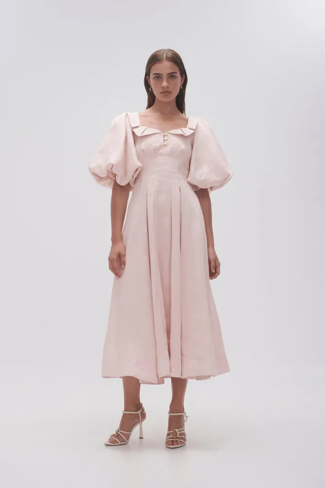 Aje Jessica Frill Midi Dress Blush Pink Women Dresses