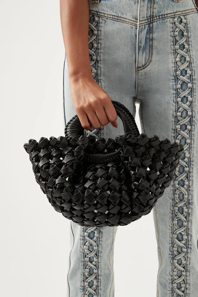 Aje Luca Woven Handle Mini Tote Black Women Handbags and Wallets