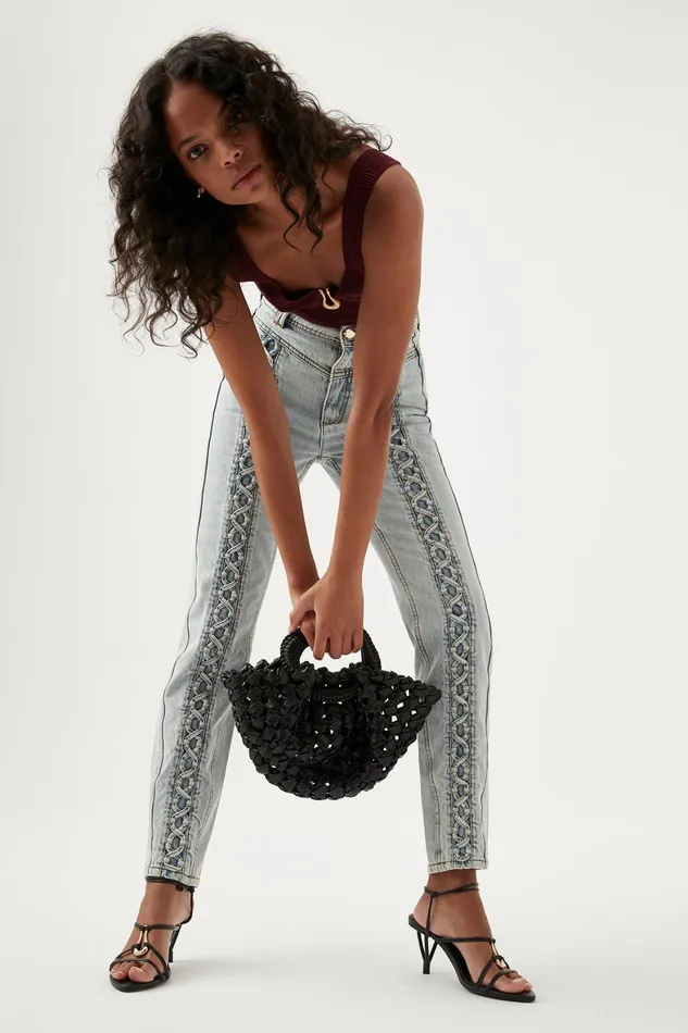 Aje Luca Woven Handle Mini Tote Black Women Handbags and Wallets