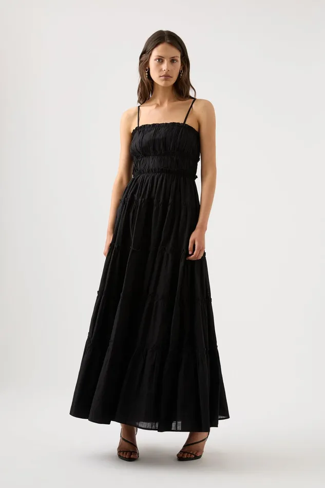 Aje Luna Tiered Maxi Dress Black Women Dresses