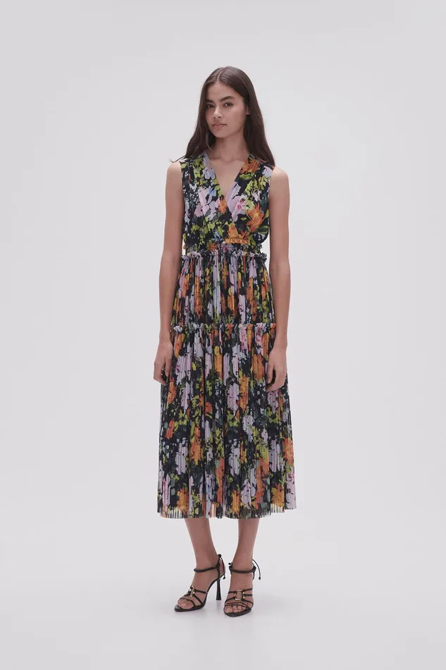 Aje Marlowe Shirred Midi Dress Midnight Floral Women Dresses