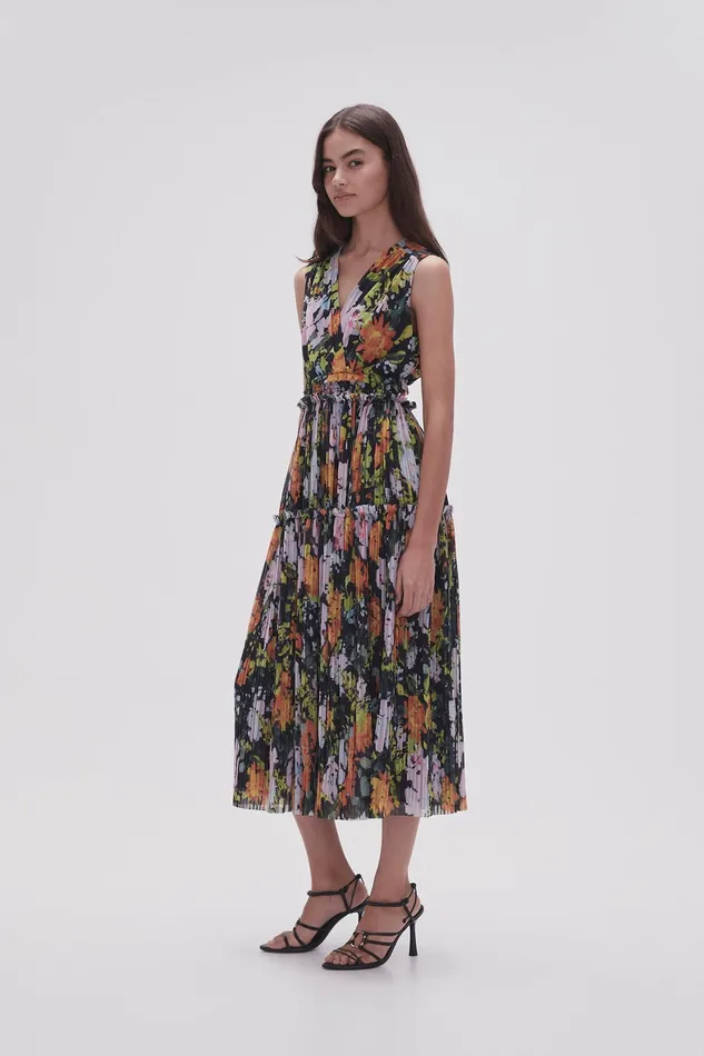 Aje Marlowe Shirred Midi Dress Midnight Floral Women Dresses