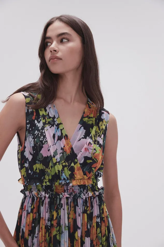 Aje Marlowe Shirred Midi Dress Midnight Floral Women Dresses