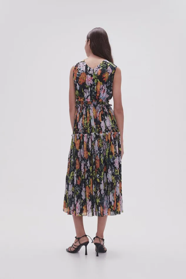 Aje Marlowe Shirred Midi Dress Midnight Floral Women Dresses