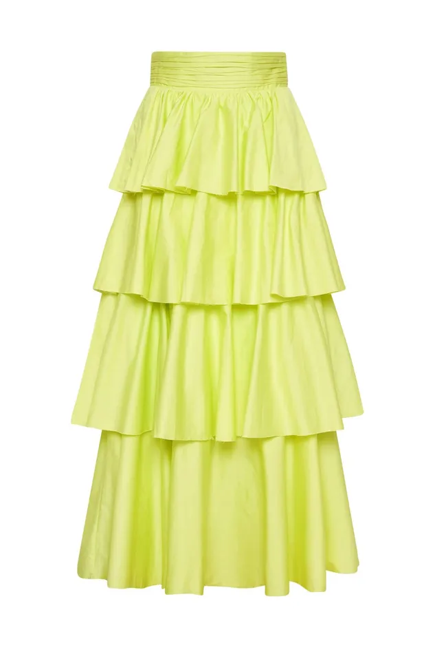 Aje Medina Tiered Midi Skirt Light Lemon Women Skirts
