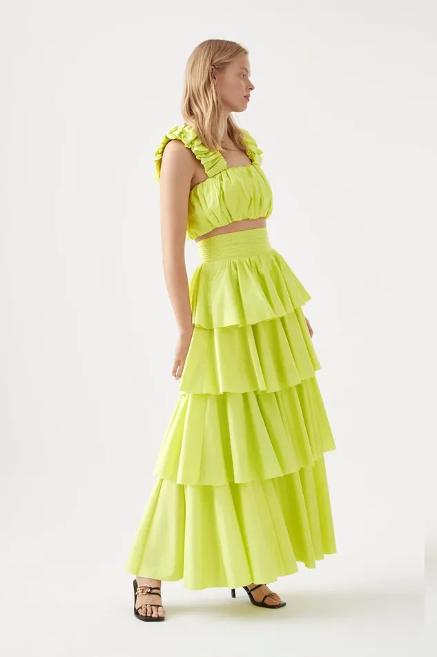 Aje Medina Tiered Midi Skirt Light Lemon Women Skirts