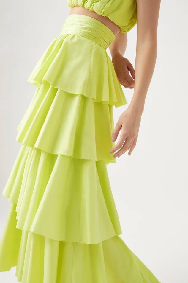 Aje Medina Tiered Midi Skirt Light Lemon Women Skirts