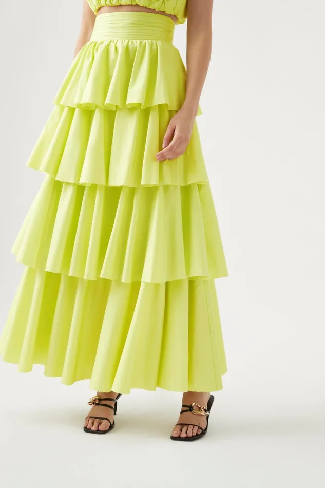Aje Medina Tiered Midi Skirt Light Lemon Women Skirts