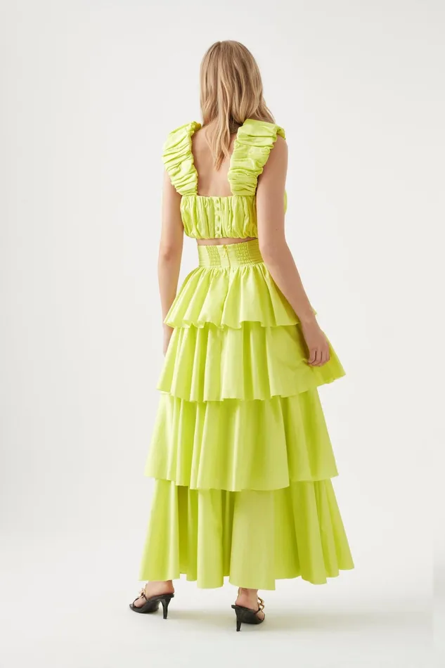 Aje Medina Tiered Midi Skirt Light Lemon Women Skirts