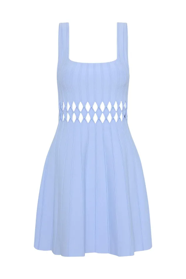 Aje Ney Diamond Cut Out Mini Dress Sky Blue Women Body and Crepe Knit