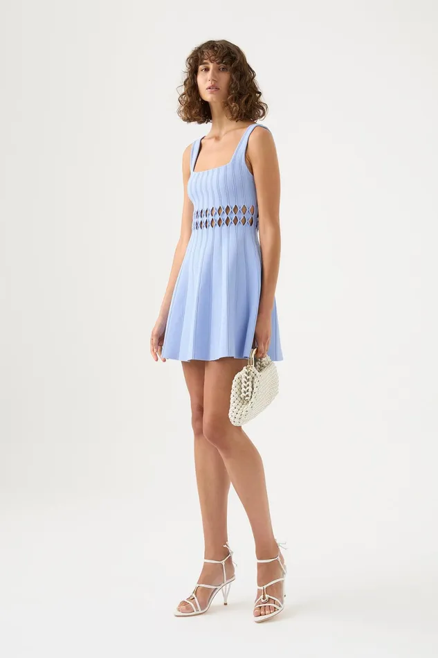 Aje Ney Diamond Cut Out Mini Dress Sky Blue Women Body and Crepe Knit