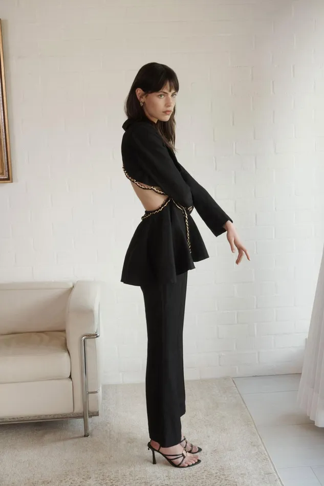 Aje Opal Backless Chainlink Jacket Black Women Blazers Jackets and Coats