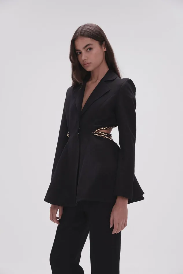 Aje Opal Backless Chainlink Jacket Black Women Blazers Jackets and Coats