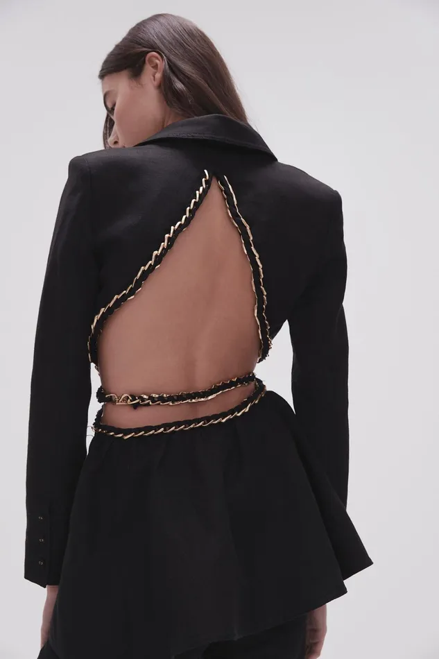 Aje Opal Backless Chainlink Jacket Black Women Blazers Jackets and Coats