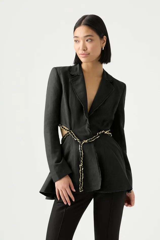Aje Opal Backless Chainlink Jacket Black Women Blazers Jackets and Coats