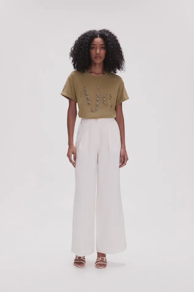 Aje Peggy Embellished Logo Tee Desert Khaki Women Tees