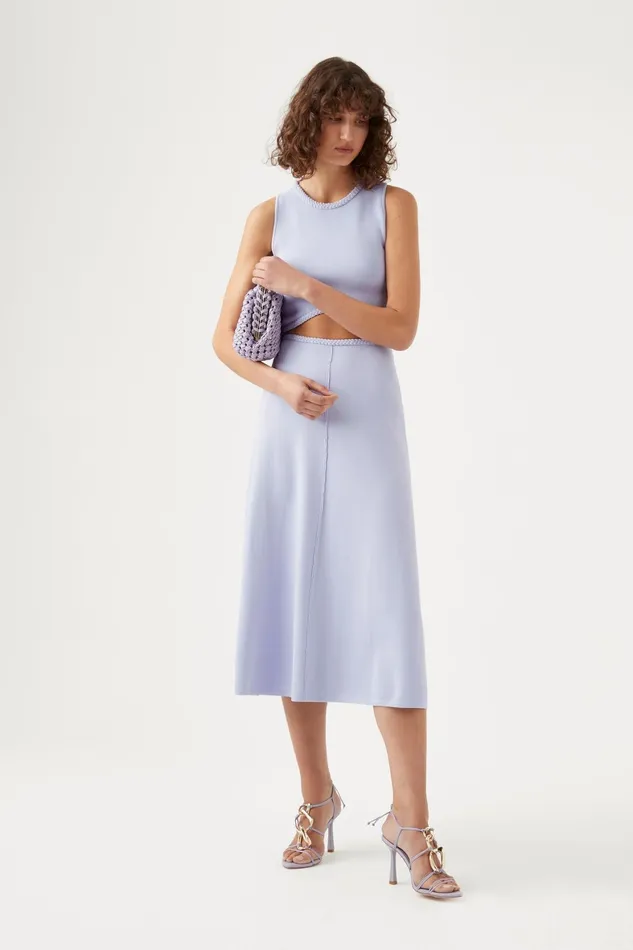 Aje Petal Knit Midi Skirt Cool Lavender Women Body and Crepe Knit