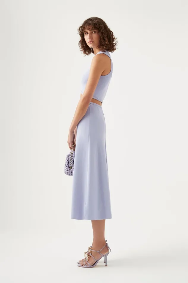 Aje Petal Knit Midi Skirt Cool Lavender Women Body and Crepe Knit