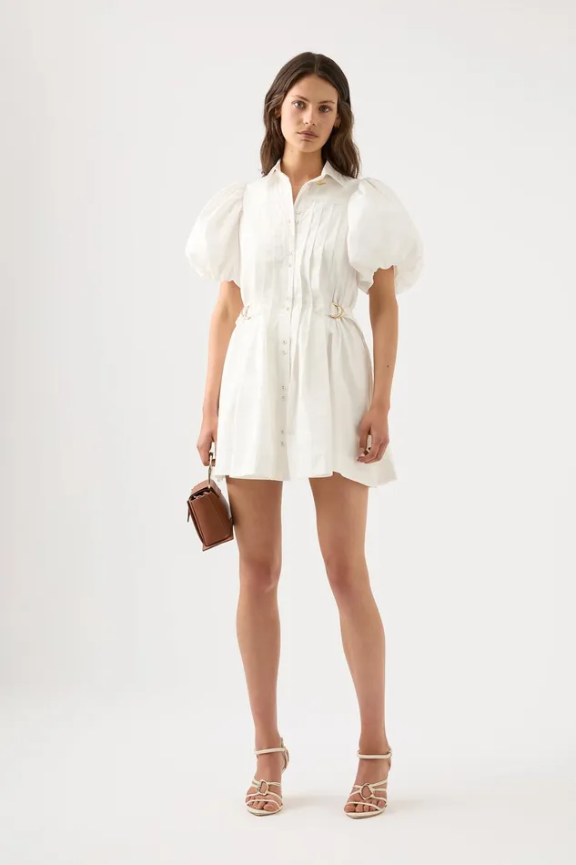 Aje Prairie Pleated Mini Dress Ivory Women Dresses