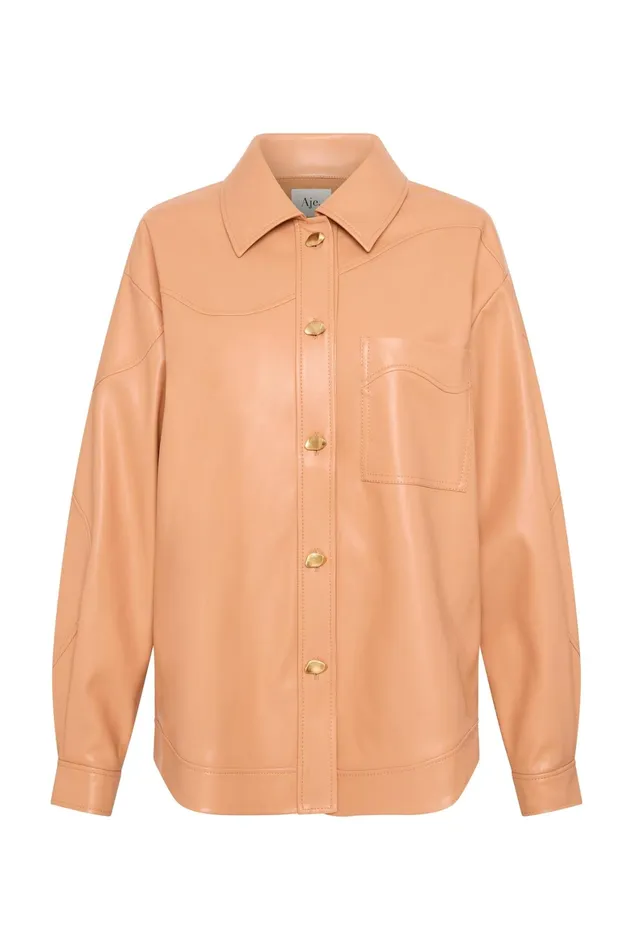 Aje Priscilla Scalloped Shacket Sand Beige Women Leather