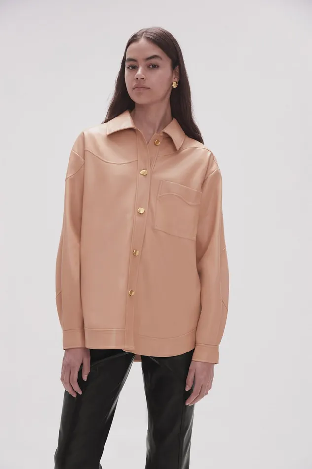 Aje Priscilla Scalloped Shacket Sand Beige Women Leather